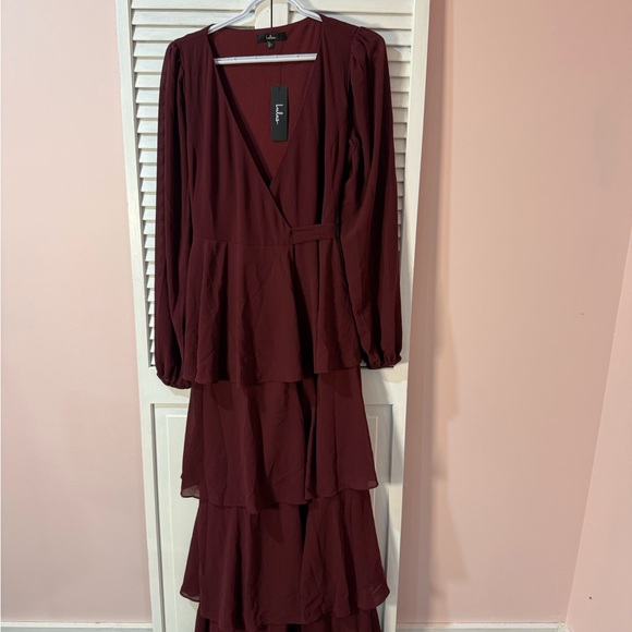 Marvelous Grace Plum Long Sleeve Tiered Wrap Maxi Dress - Picture 5 of 9